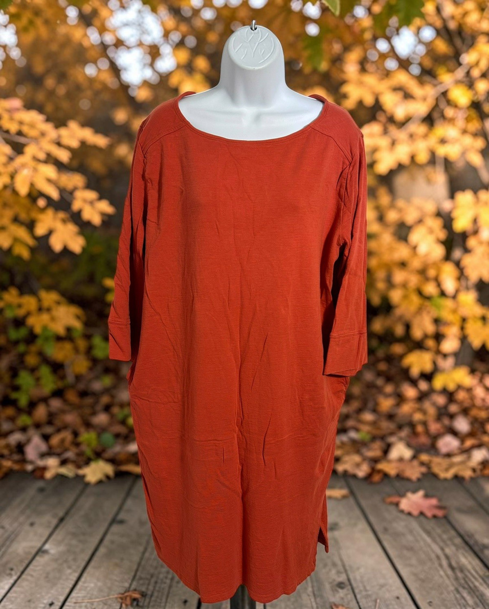 Caslon Sweatshirt Dress Sz Large Brick Red Pockets Knee Length 3/4 Sleeves